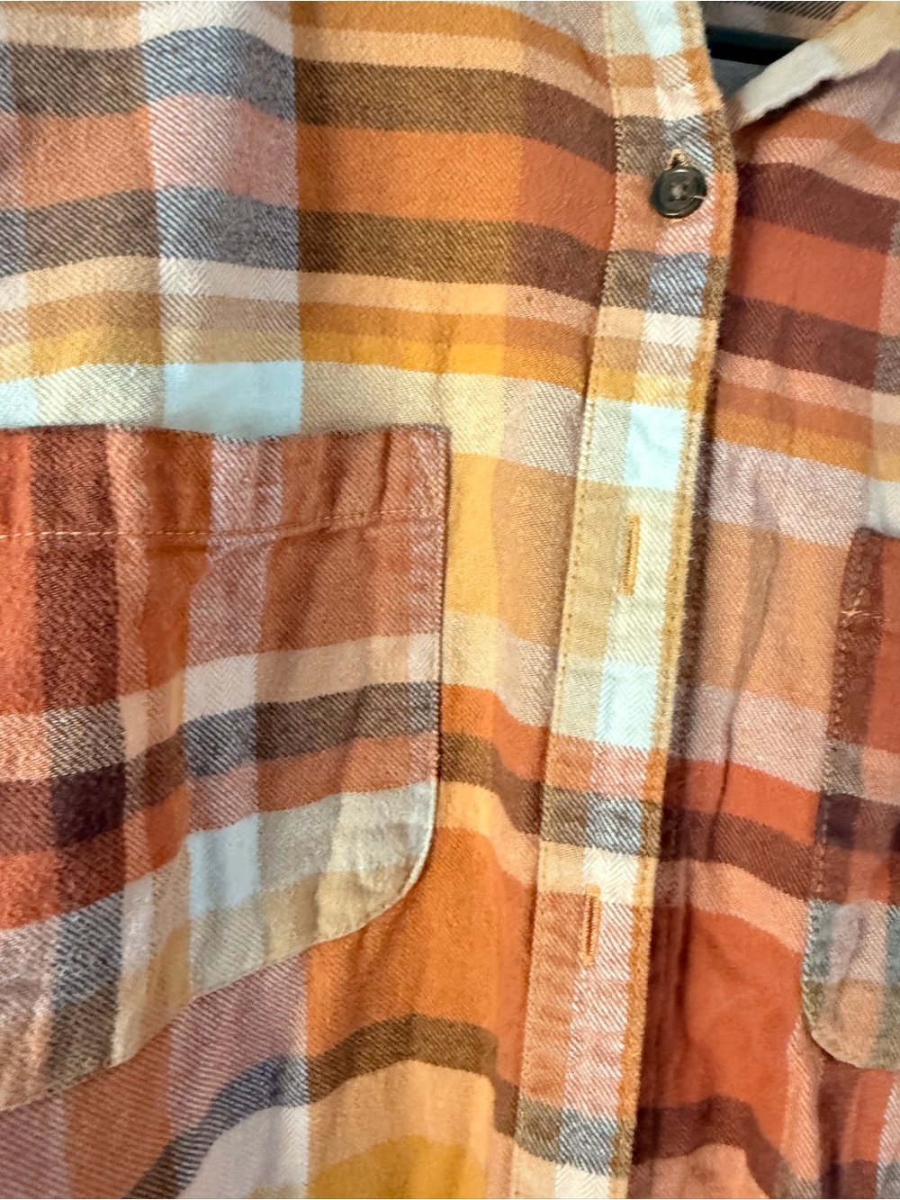 Universal Thread Orange and Brown Plaid Button-Down Shirt - Picture 3 of 5